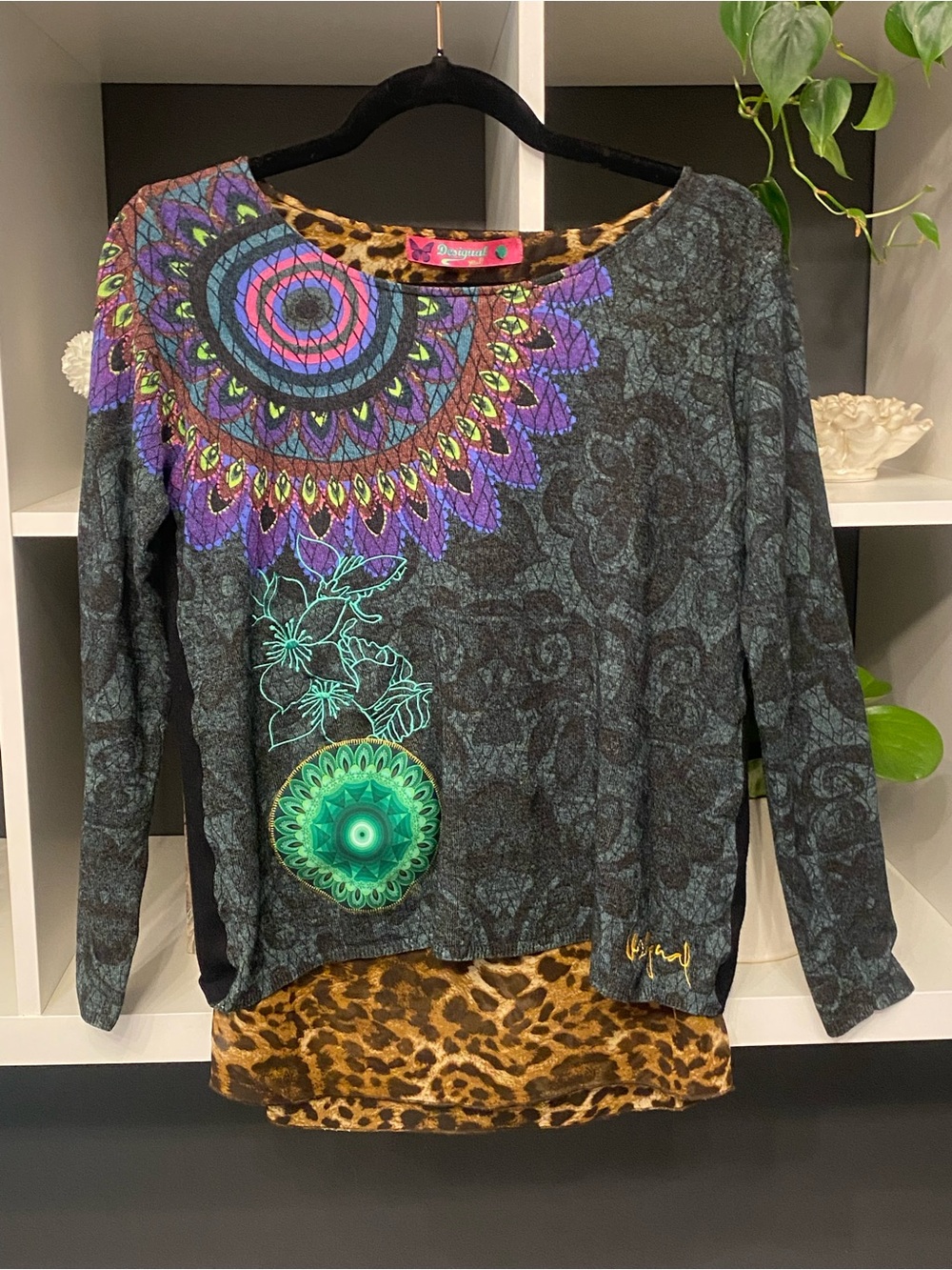 Desigual Women's Printed Long-Sleeved TwoferTop with Colorful Mandala Detail - Picture 7 of 8